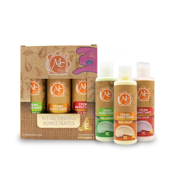 Kit de cremas humectantes 3pzs de 12 grs c:u MANGO, FRESA Y PERA