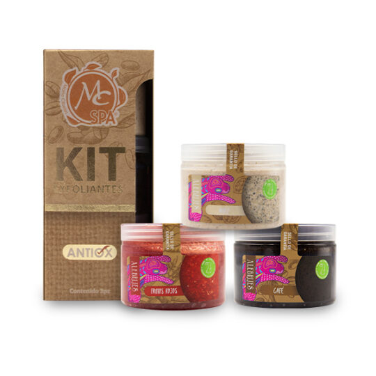 MC spa kit de exfoliante 3 pzs de 150 grs c/u nuez, cafe y frutos rojos